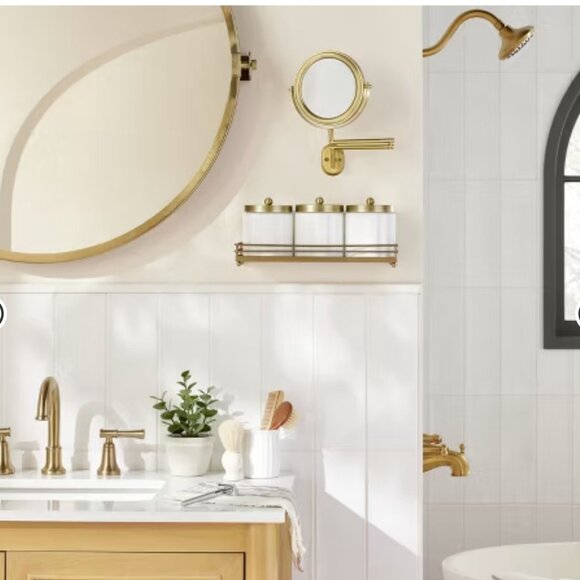 Hearth & Hand with Magnolia Milk Glass Bath Canister Set Brass Wall Mounting Kit - Picture 3 of 4